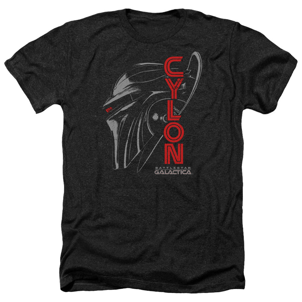 AN OFFCIALLY LICENSED BSG CYLON FACE MEN'S HEATHER T-SHIRT CHARCOAL