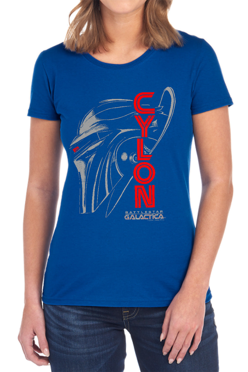 AN OFFCIALLY LICENSED BSG CYLON FACE WOMEN'S REGULAR FIT T-SHIRT BLACK