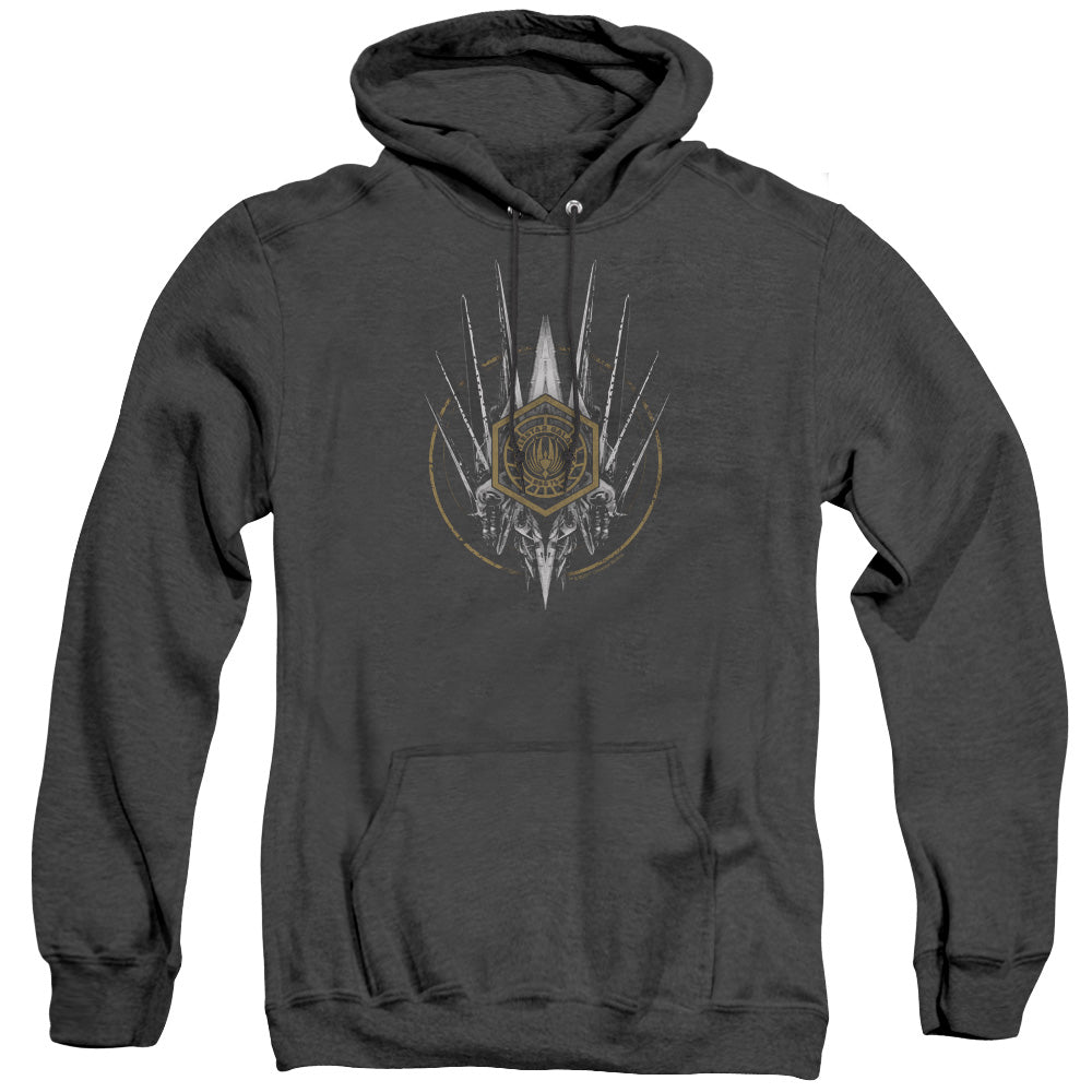 AN OFFCIALLY LICENSED BSG CREST OF SHIPS ADULT UNISEX HEATHER PULLOVER HOODIE BLACK