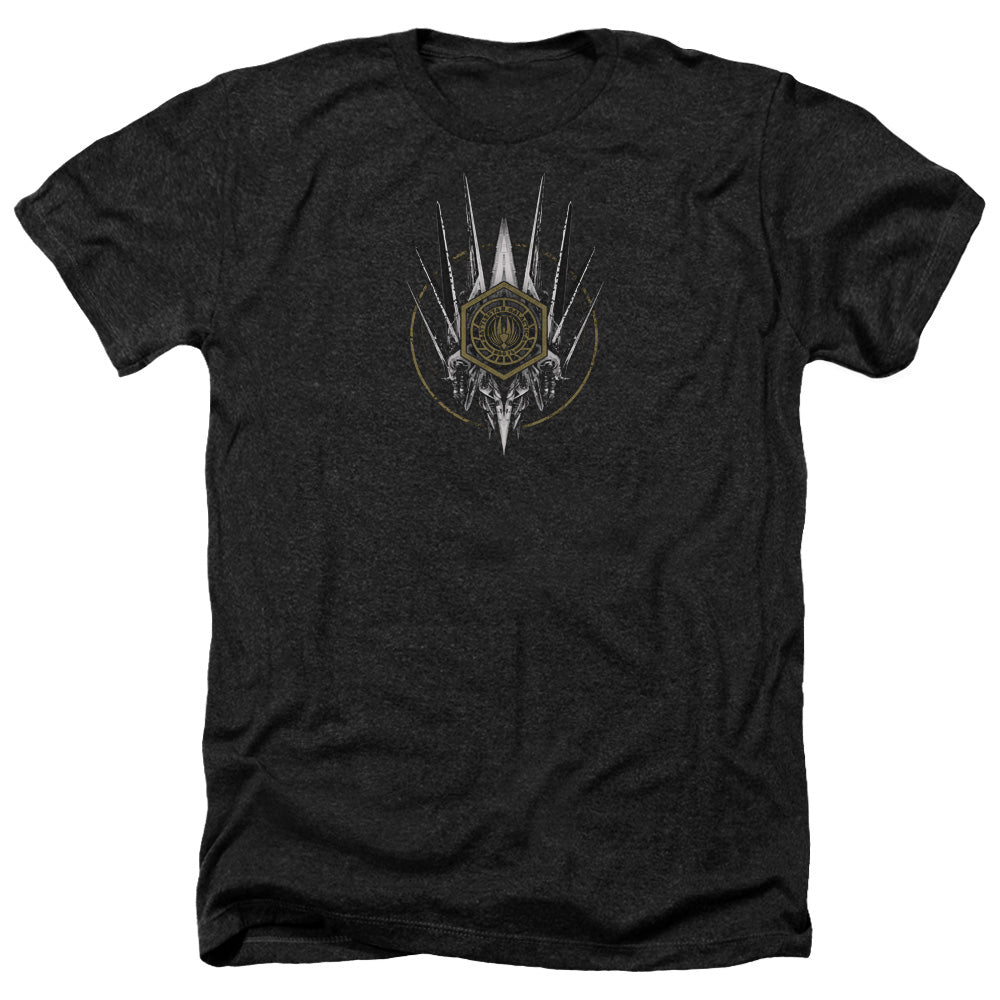 AN OFFCIALLY LICENSED BSG CREST OF SHIPS MEN'S HEATHER T-SHIRT CHARCOAL