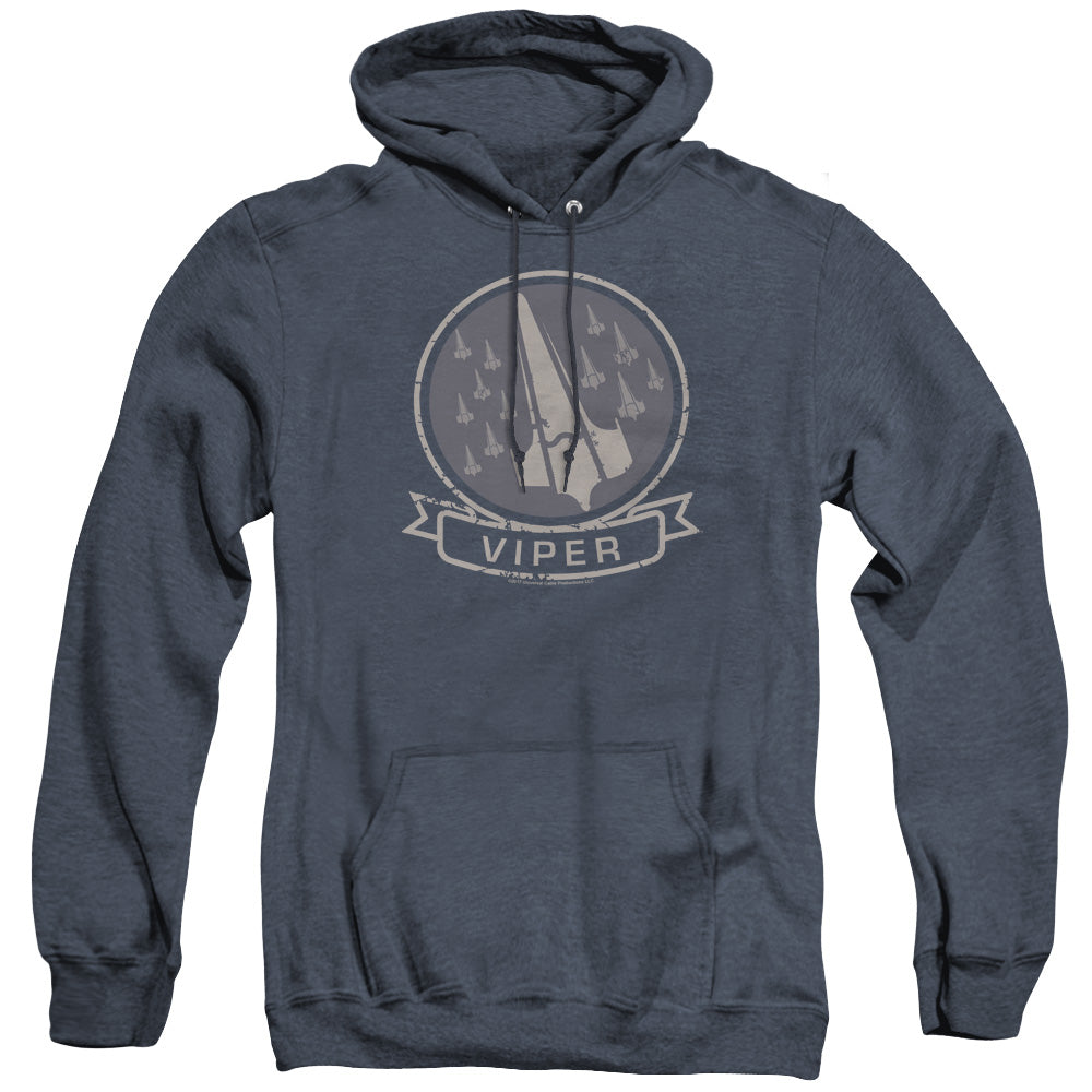 AN OFFCIALLY LICENSED BSG VIPER SQUAD ADULT UNISEX HEATHER PULLOVER HOODIE NAVY