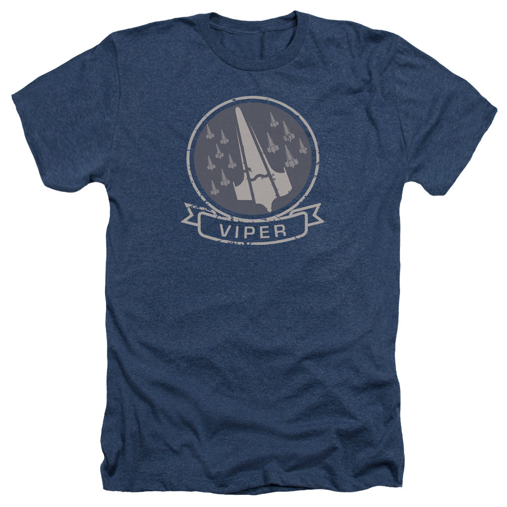 AN OFFCIALLY LICENSED BSG VIPER SQUAD MEN'S HEATHER T-SHIRT NAVY