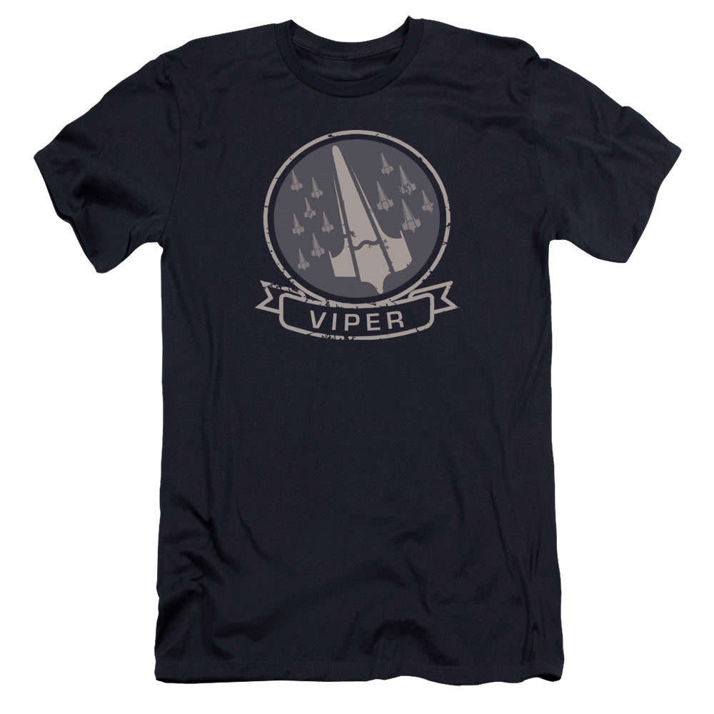 AN OFFCIALLY LICENSED BSG VIPER SQUAD MEN'S PREMIUM SLIM FIT T-SHIRT NAVY