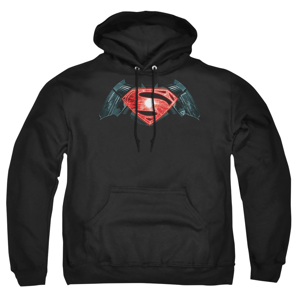 AN OFFCIALLY LICENSED BATMAN V SUPERMAN INDUSTRIAL LOGO ADULT UNISEX PULLOVER HOODIE BLACK