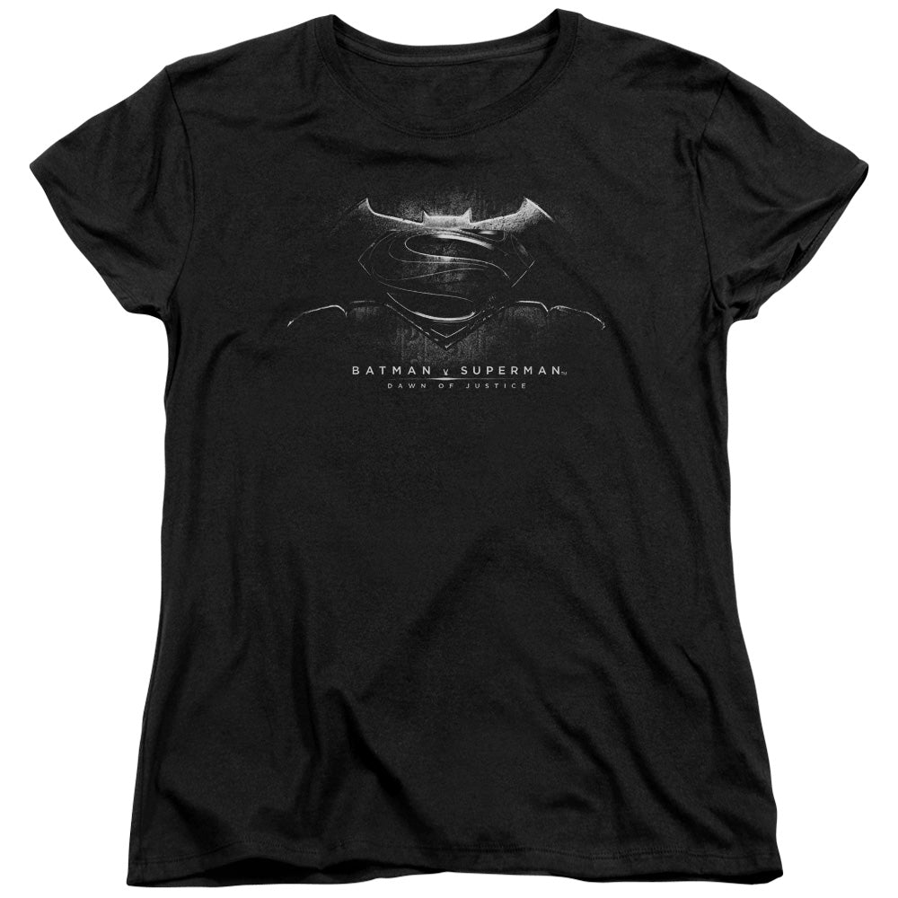AN OFFCIALLY LICENSED BATMAN V SUPERMAN BW LOGO WOMEN'S REGULAR FIT T-SHIRT BLACK