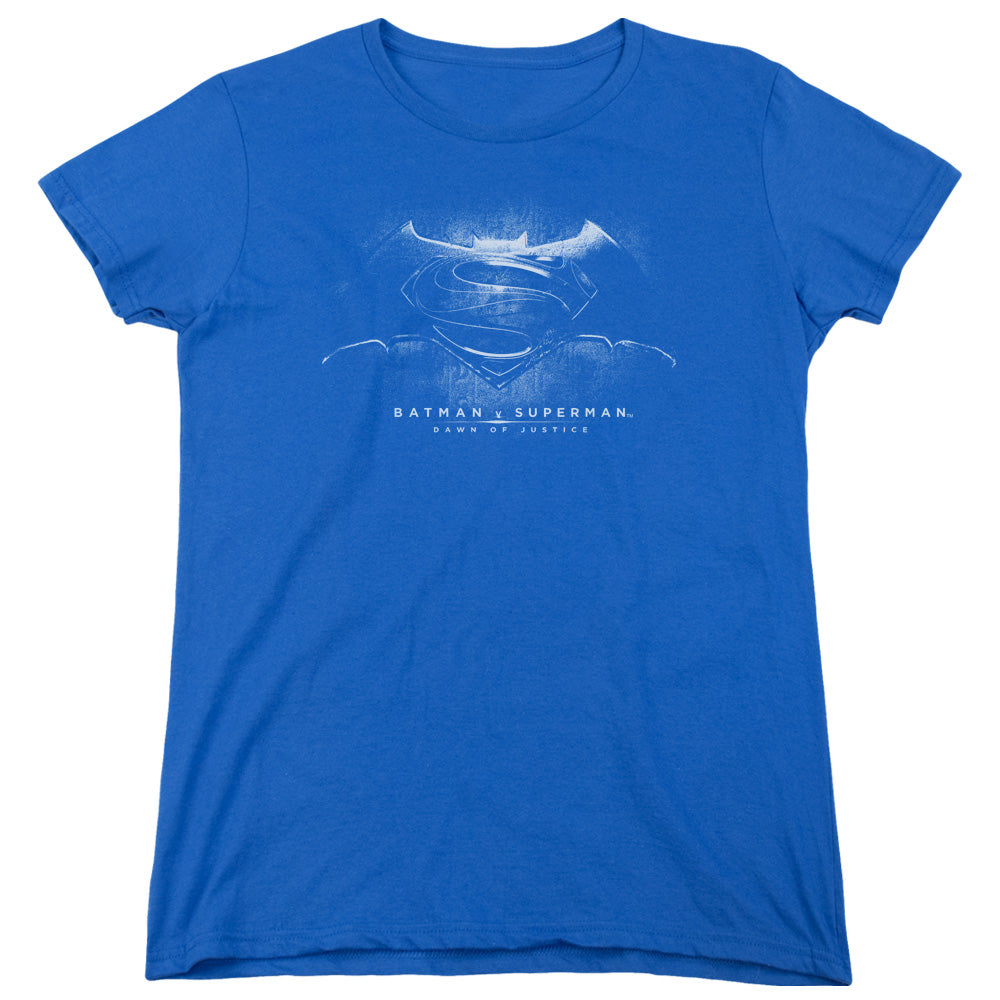 AN OFFCIALLY LICENSED BATMAN V SUPERMAN BW LOGO WOMEN'S REGULAR FIT T-SHIRT ROYAL