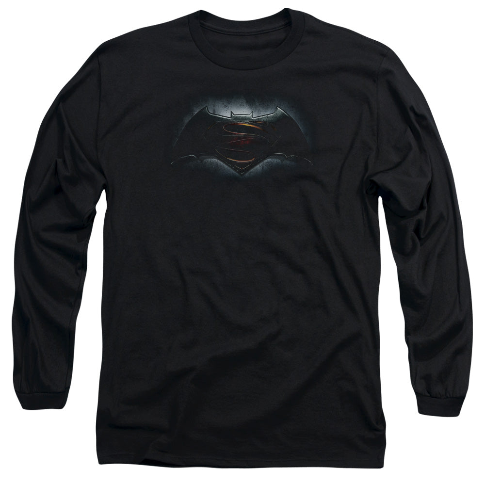AN OFFCIALLY LICENSED BATMAN V SUPERMAN LOGO MEN'S LONG SLEEVE T-SHIRT BLACK