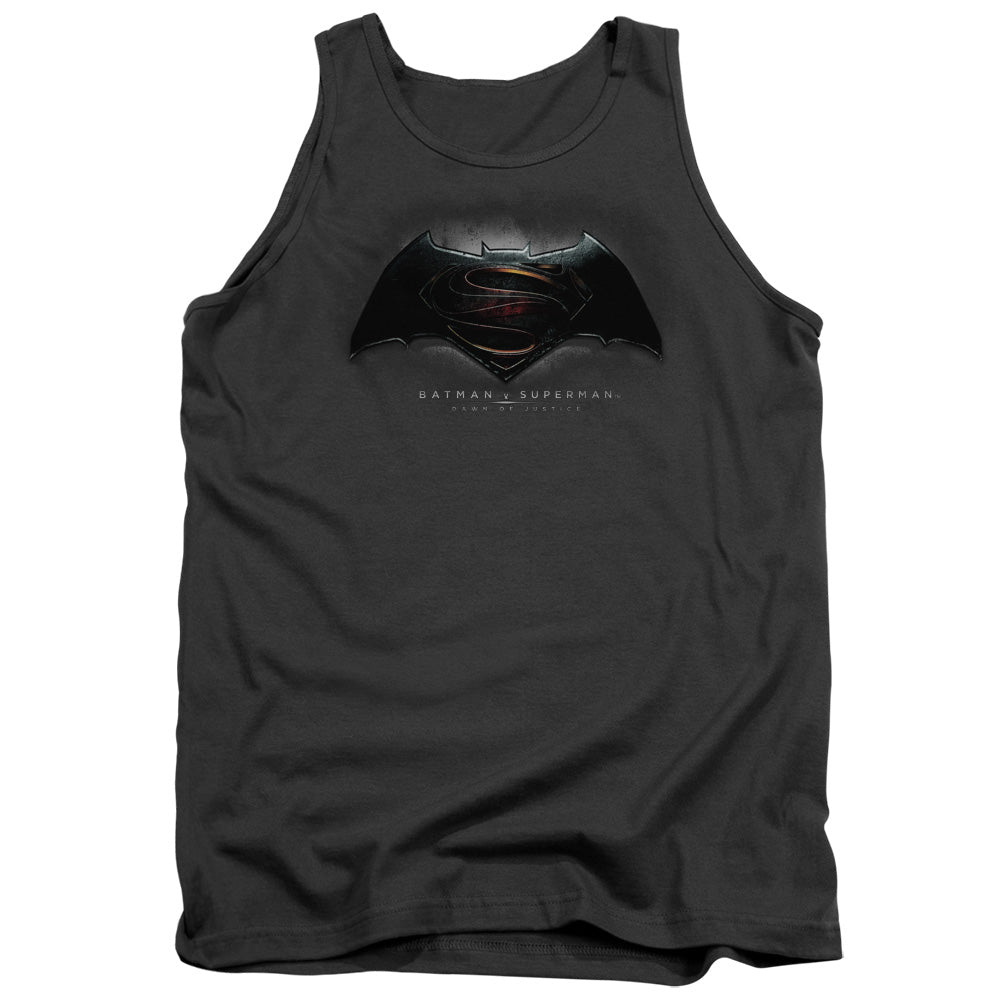 AN OFFCIALLY LICENSED BATMAN V SUPERMAN LOGO ADULT UNISEX TANK TOP CHARCOAL
