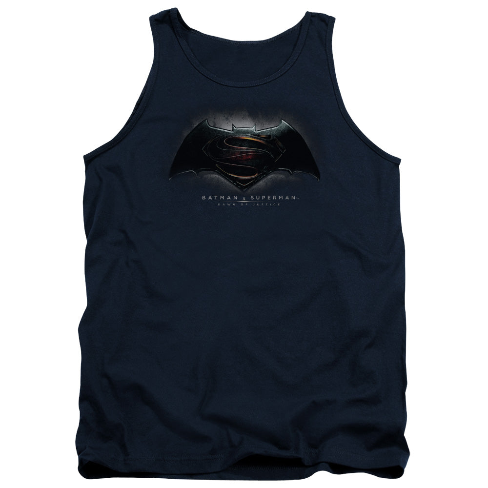 AN OFFCIALLY LICENSED BATMAN V SUPERMAN LOGO ADULT UNISEX TANK TOP NAVY