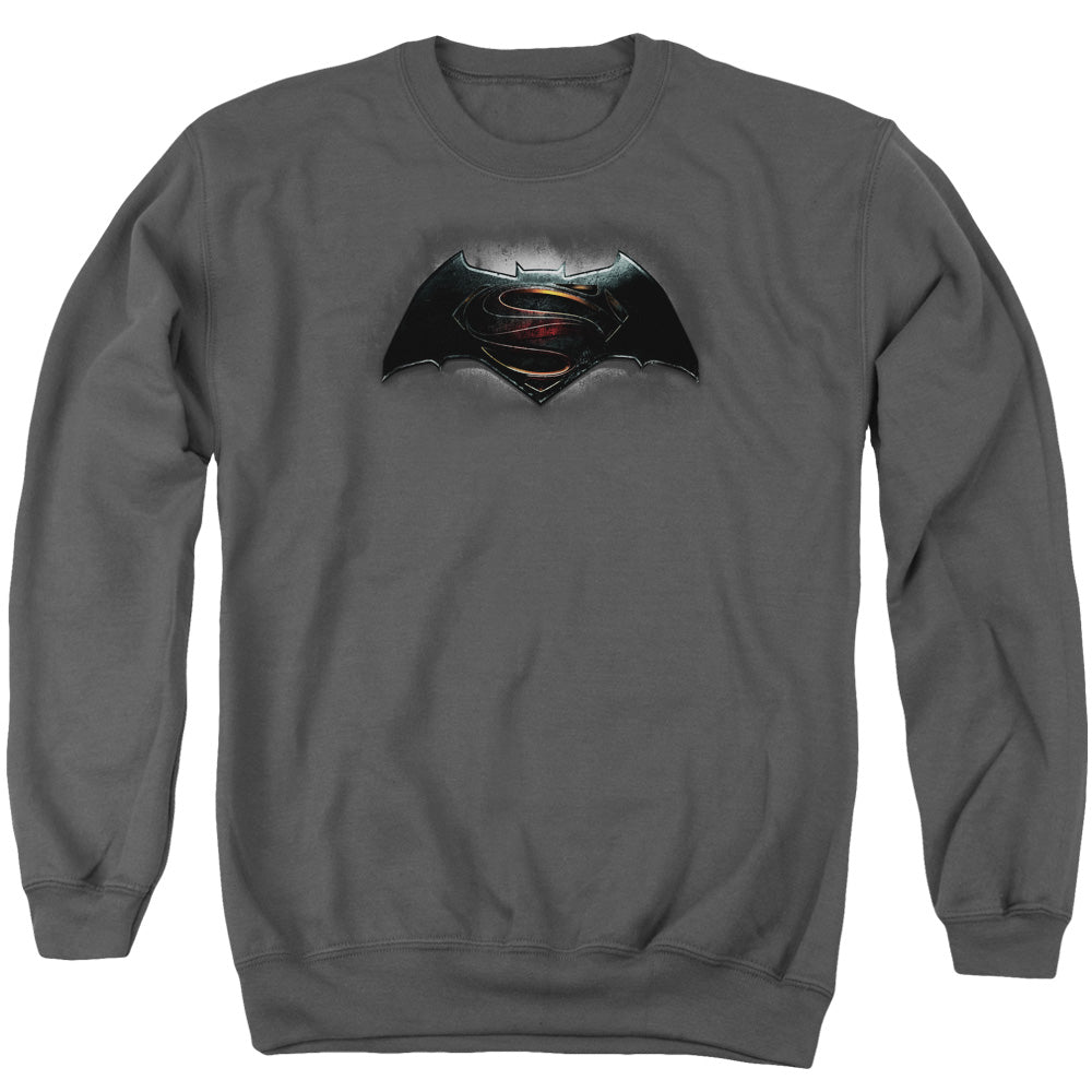 AN OFFCIALLY LICENSED BATMAN V SUPERMAN LOGO ADULT UNISEX CREWNECK SWEATSHIRT CHARCOAL