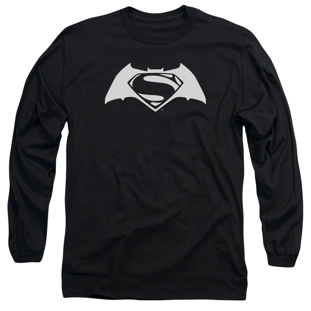 AN OFFCIALLY LICENSED BATMAN V SUPERMAN SIMPLE LOGO MEN'S LONG SLEEVE T-SHIRT BLACK
