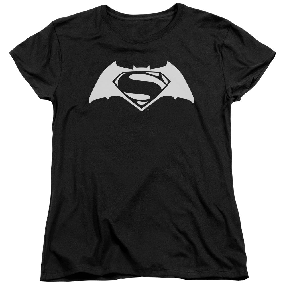 AN OFFCIALLY LICENSED BATMAN V SUPERMAN SIMPLE LOGO WOMEN'S REGULAR FIT T-SHIRT BLACK