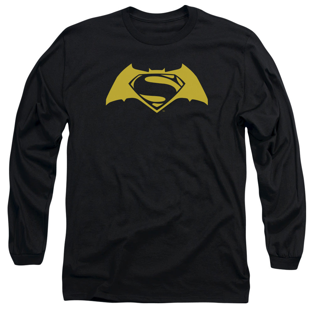 AN OFFCIALLY LICENSED BATMAN V SUPERMAN SIMPLE LOGO MEN'S LONG SLEEVE T-SHIRT BLACK