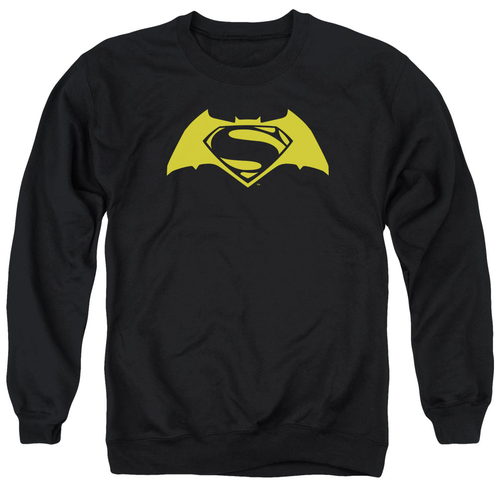 AN OFFCIALLY LICENSED BATMAN V SUPERMAN SIMPLE LOGO ADULT UNISEX CREWNECK SWEATSHIRT BLACK