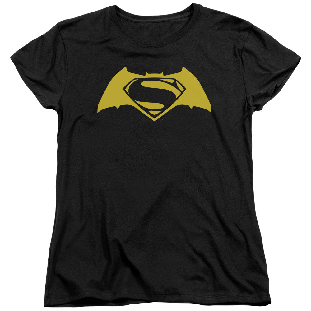 AN OFFCIALLY LICENSED BATMAN V SUPERMAN SIMPLE LOGO WOMEN'S REGULAR FIT T-SHIRT BLACK