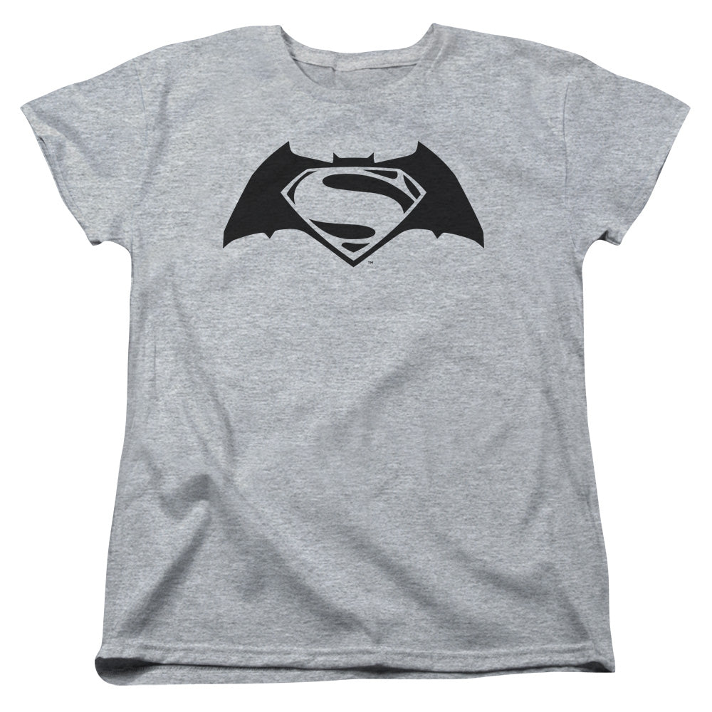 AN OFFCIALLY LICENSED BATMAN V SUPERMAN SIMPLE LOGO WOMEN'S REGULAR FIT T-SHIRT ATHLETIC HEATHER