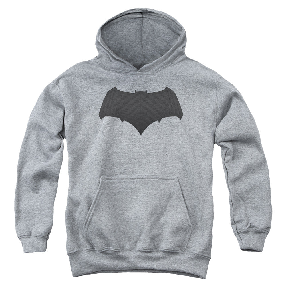 AN OFFCIALLY LICENSED BATMAN V SUPERMAN BATMAN LOGO YOUTH HOODIE ATHLETIC HEATHER