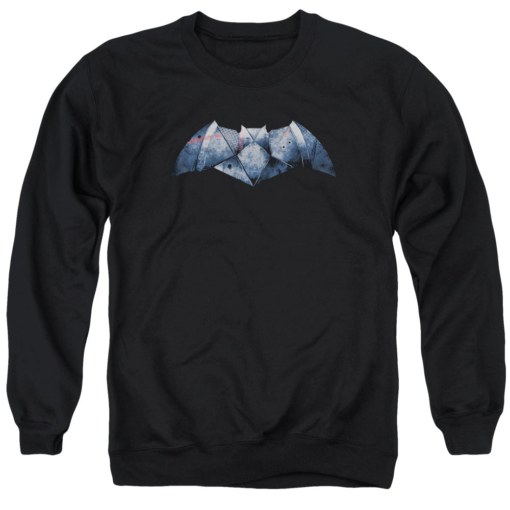 AN OFFCIALLY LICENSED BATMAN V SUPERMAN PLATED BAT LOGO ADULT UNISEX CREWNECK SWEATSHIRT BLACK