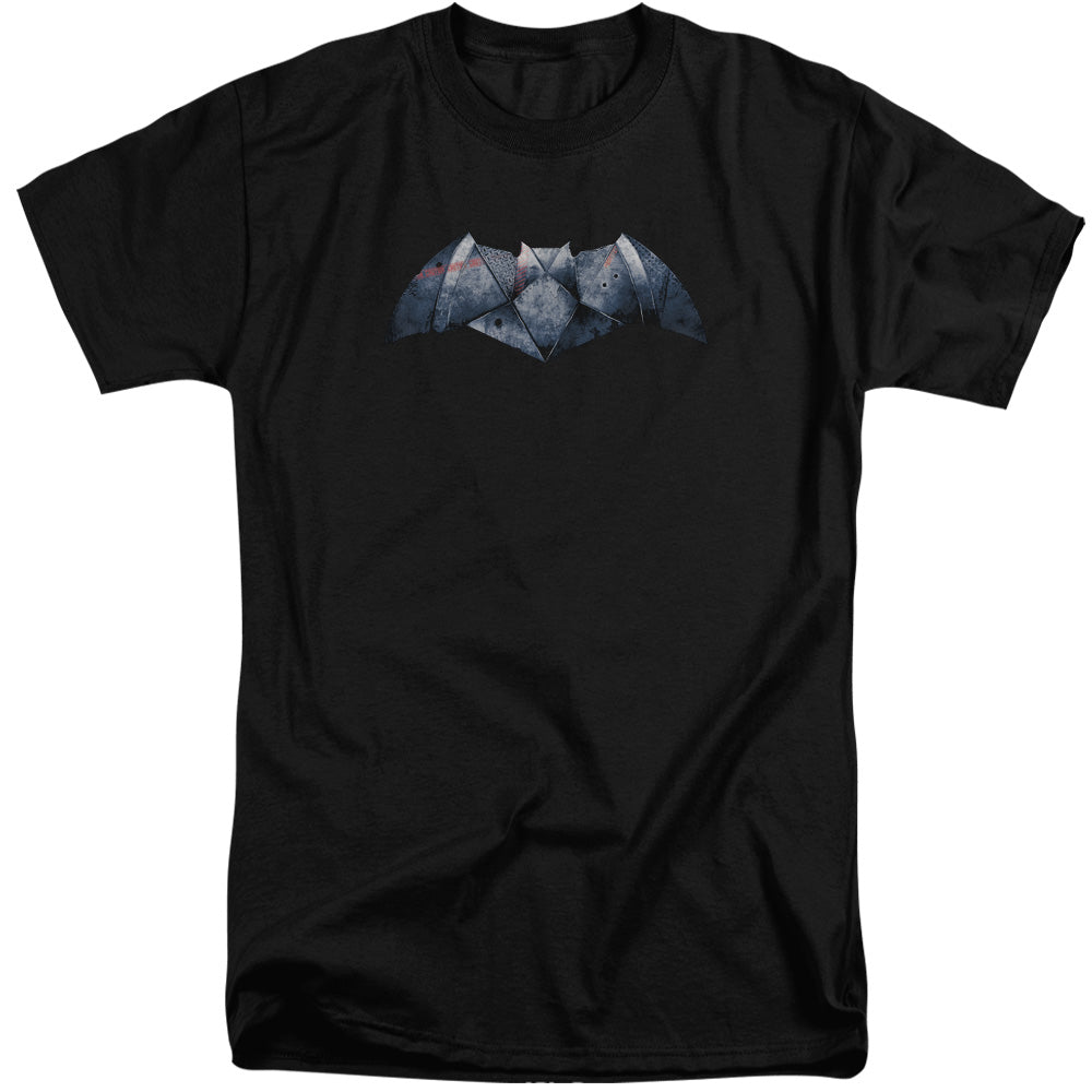 AN OFFCIALLY LICENSED BATMAN V SUPERMAN PLATED BAT LOGO MEN'S TALL FIT T-SHIRT BLACK