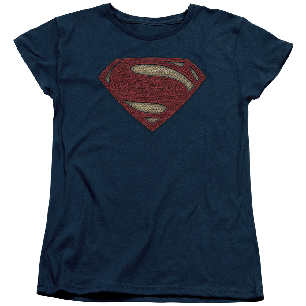 AN OFFCIALLY LICENSED BATMAN V SUPERMAN SUPER MOVIE LOGO WOMEN'S REGULAR FIT T-SHIRT NAVY