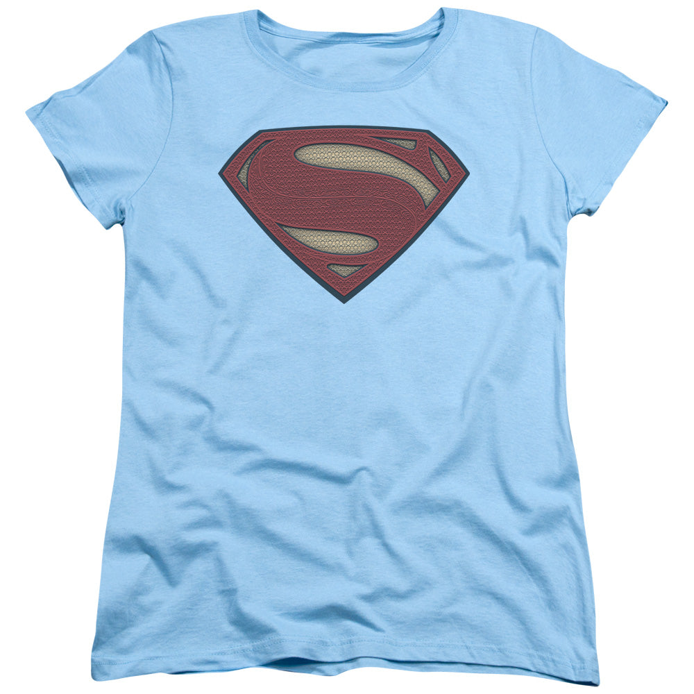 AN OFFCIALLY LICENSED BATMAN V SUPERMAN SUPER MOVIE LOGO WOMEN'S REGULAR FIT T-SHIRT LIGHT BLUE