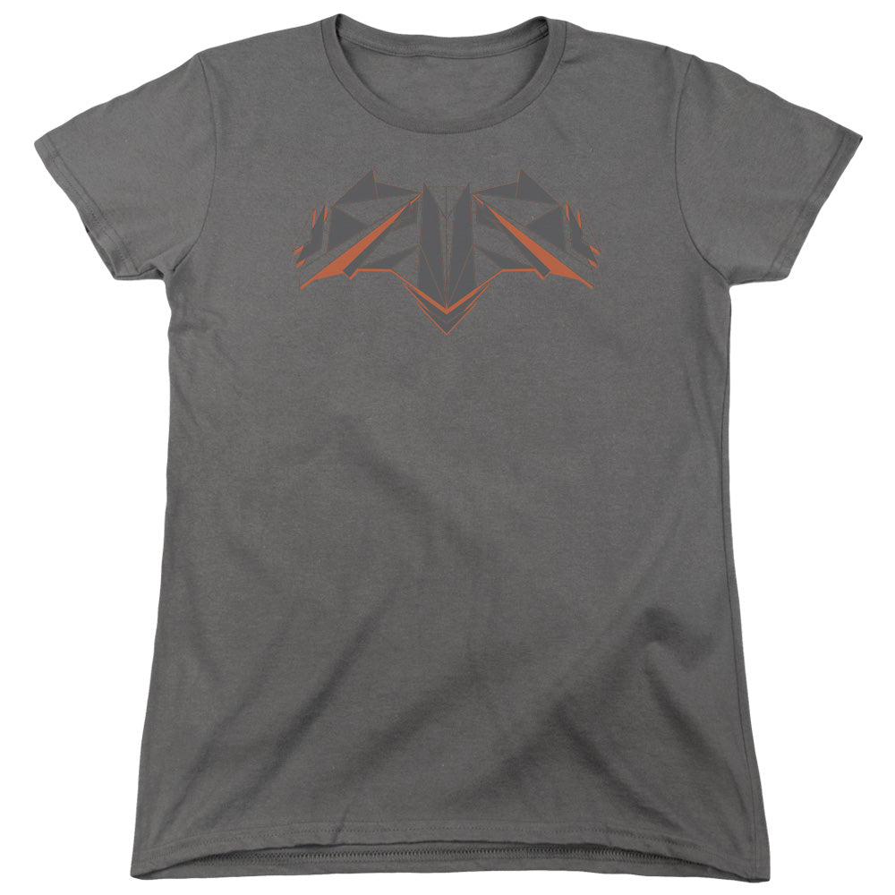 AN OFFCIALLY LICENSED BATMAN V SUPERMAN TECH BAT LOGO WOMEN'S REGULAR FIT T-SHIRT CHARCOAL