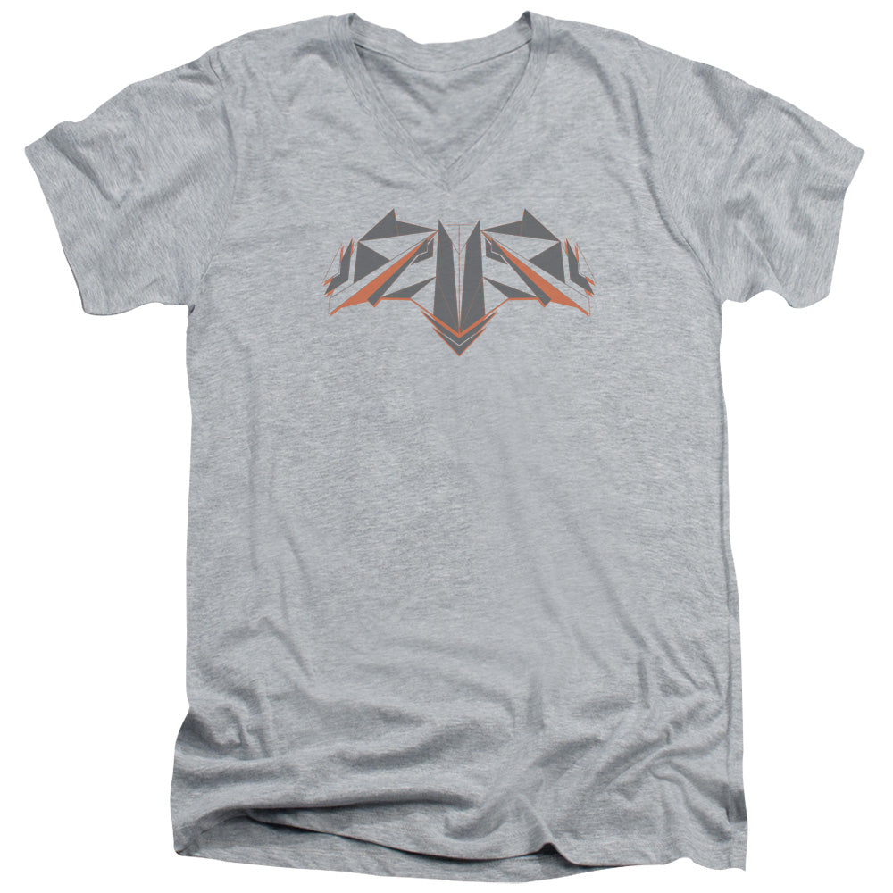 AN OFFCIALLY LICENSED BATMAN V SUPERMAN TECH BAT LOGO MEN'S V-NECK T-SHIRT ATHLETIC HEATHER