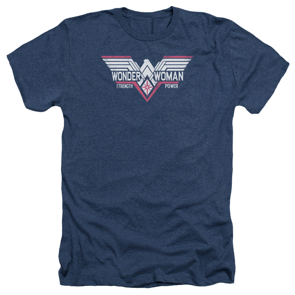 AN OFFCIALLY LICENSED BATMAN V SUPERMAN THUNDER LOGO MEN'S HEATHER T-SHIRT NAVY
