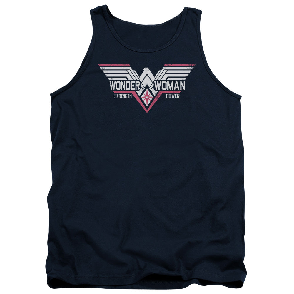 AN OFFCIALLY LICENSED BATMAN V SUPERMAN THUNDER LOGO ADULT UNISEX TANK TOP NAVY