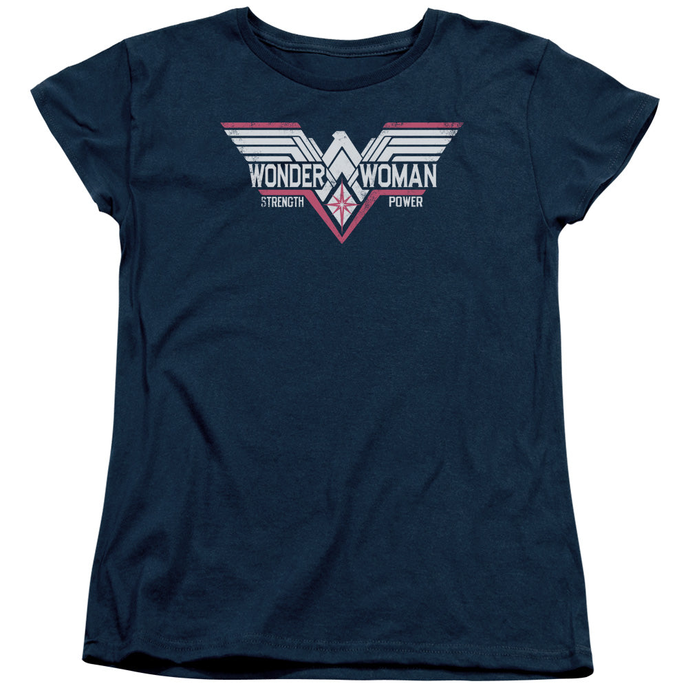 AN OFFCIALLY LICENSED BATMAN V SUPERMAN THUNDER LOGO WOMEN'S REGULAR FIT T-SHIRT NAVY
