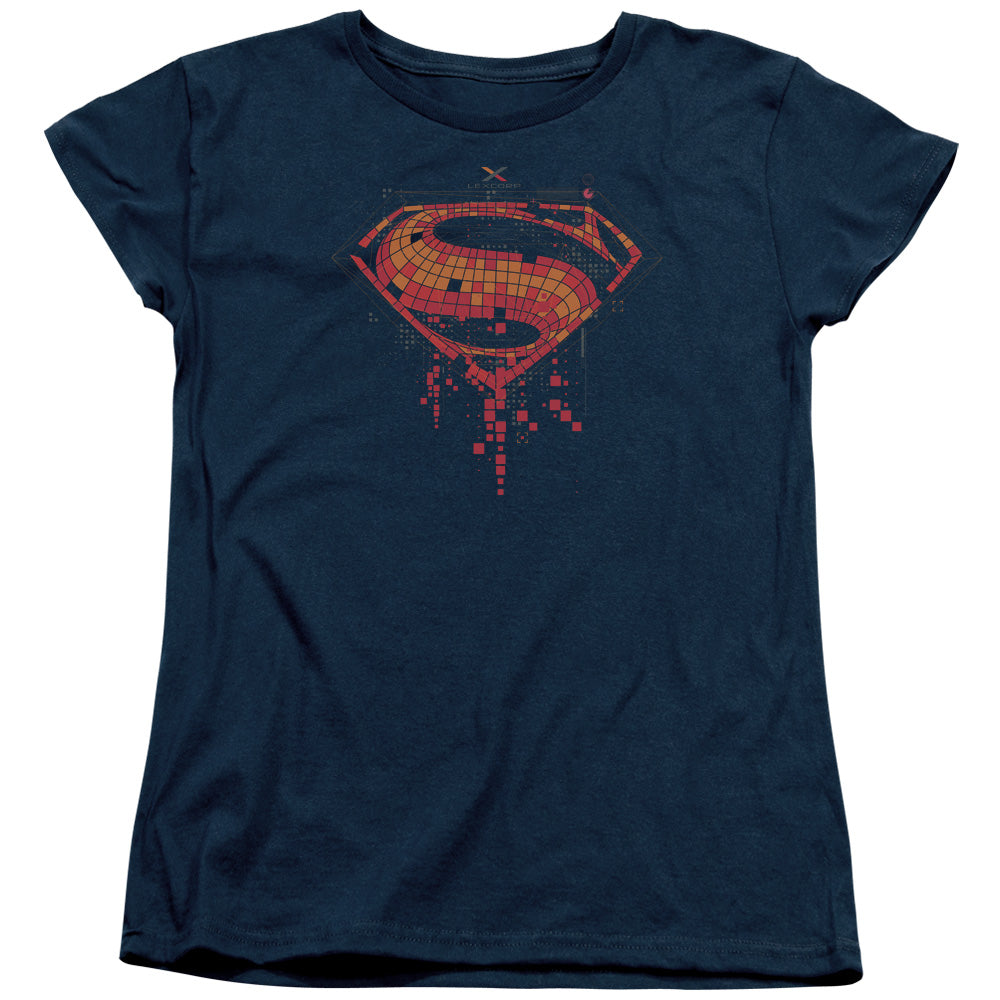 AN OFFCIALLY LICENSED BATMAN V SUPERMAN TECH SUPER LOGO WOMEN'S REGULAR FIT T-SHIRT NAVY