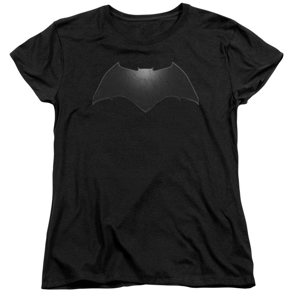 AN OFFCIALLY LICENSED BATMAN V SUPERMAN BEVELED BAT LOGO WOMEN'S REGULAR FIT T-SHIRT BLACK