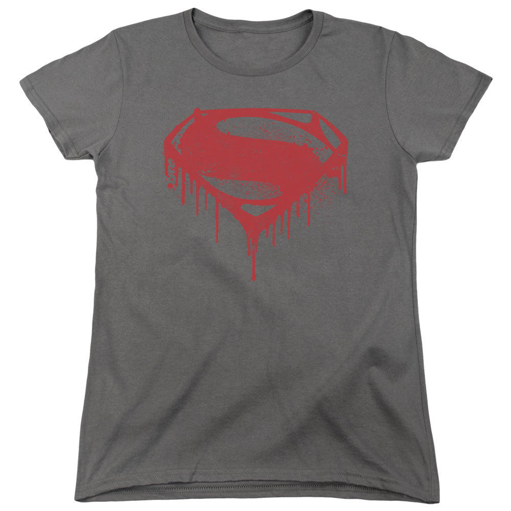 AN OFFCIALLY LICENSED BATMAN V SUPERMAN SPLATTERED WOMEN'S REGULAR FIT T-SHIRT CHARCOAL