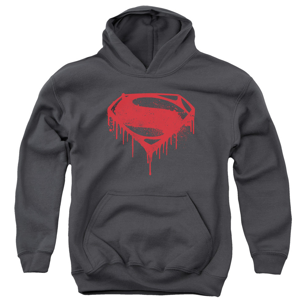 AN OFFCIALLY LICENSED BATMAN V SUPERMAN SPLATTERED YOUTH HOODIE CHARCOAL