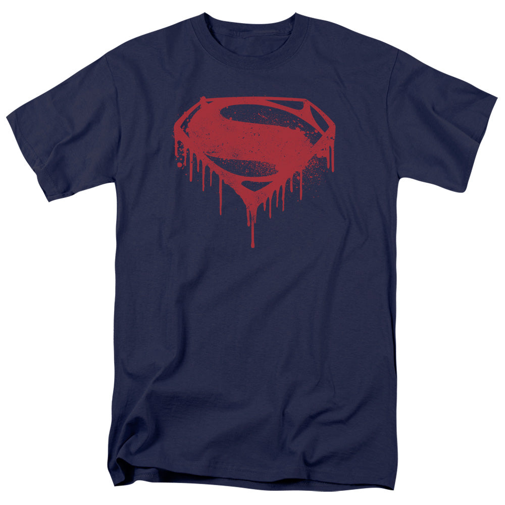 AN OFFCIALLY LICENSED BATMAN V SUPERMAN SPLATTERED MEN'S REGULAR FIT T-SHIRT NAVY