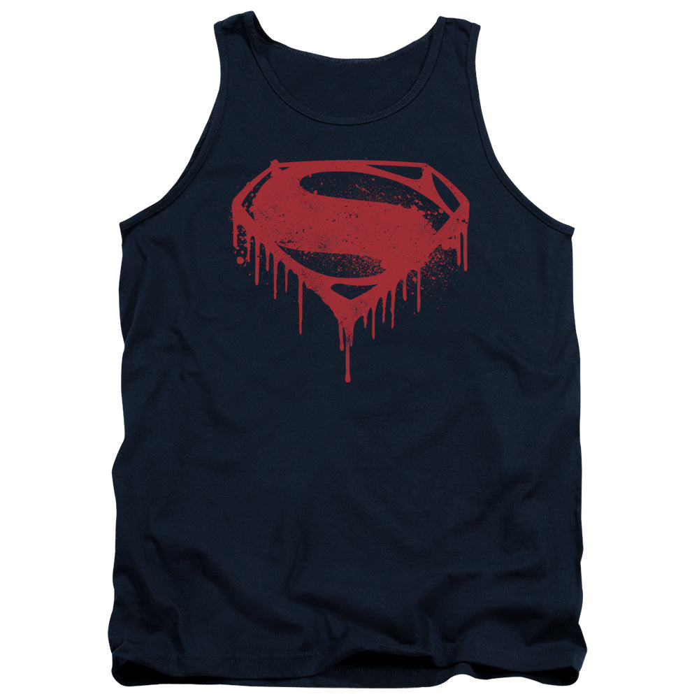 AN OFFCIALLY LICENSED BATMAN V SUPERMAN SPLATTERED ADULT UNISEX TANK TOP NAVY