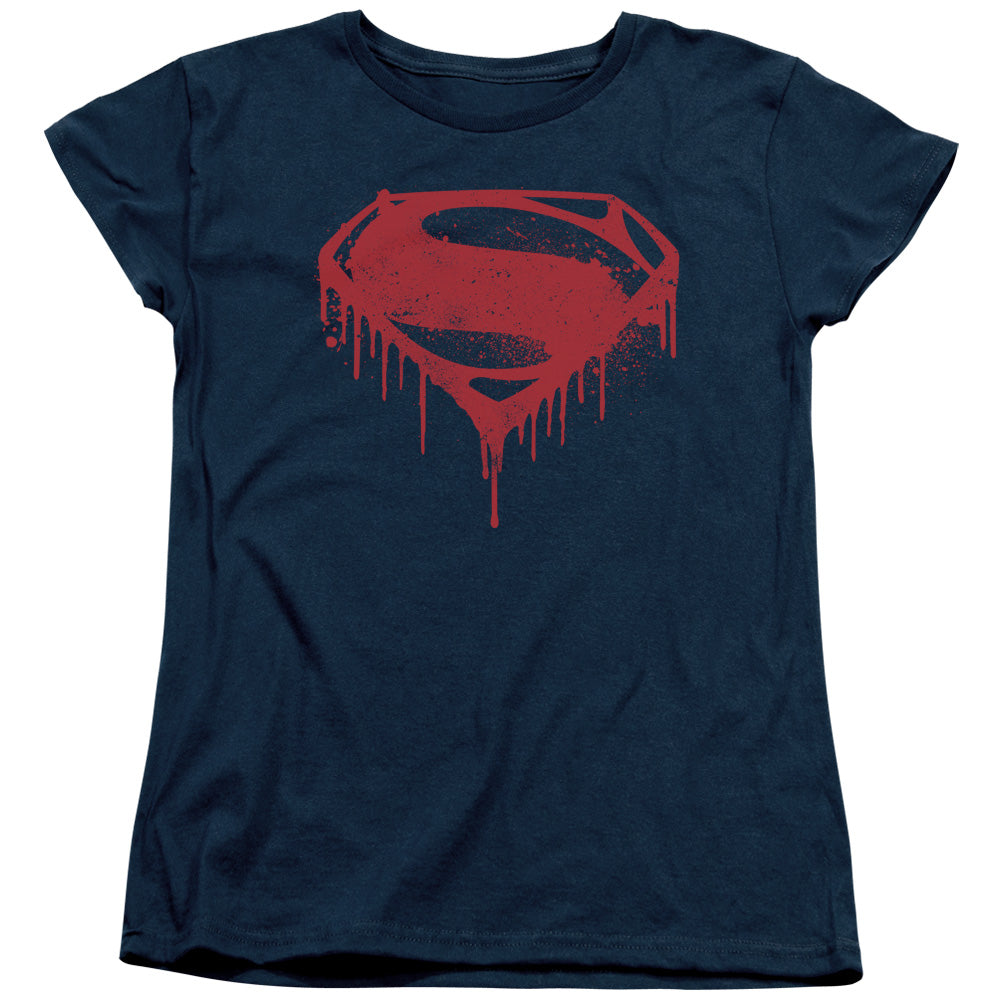 AN OFFCIALLY LICENSED BATMAN V SUPERMAN SPLATTERED WOMEN'S REGULAR FIT T-SHIRT NAVY