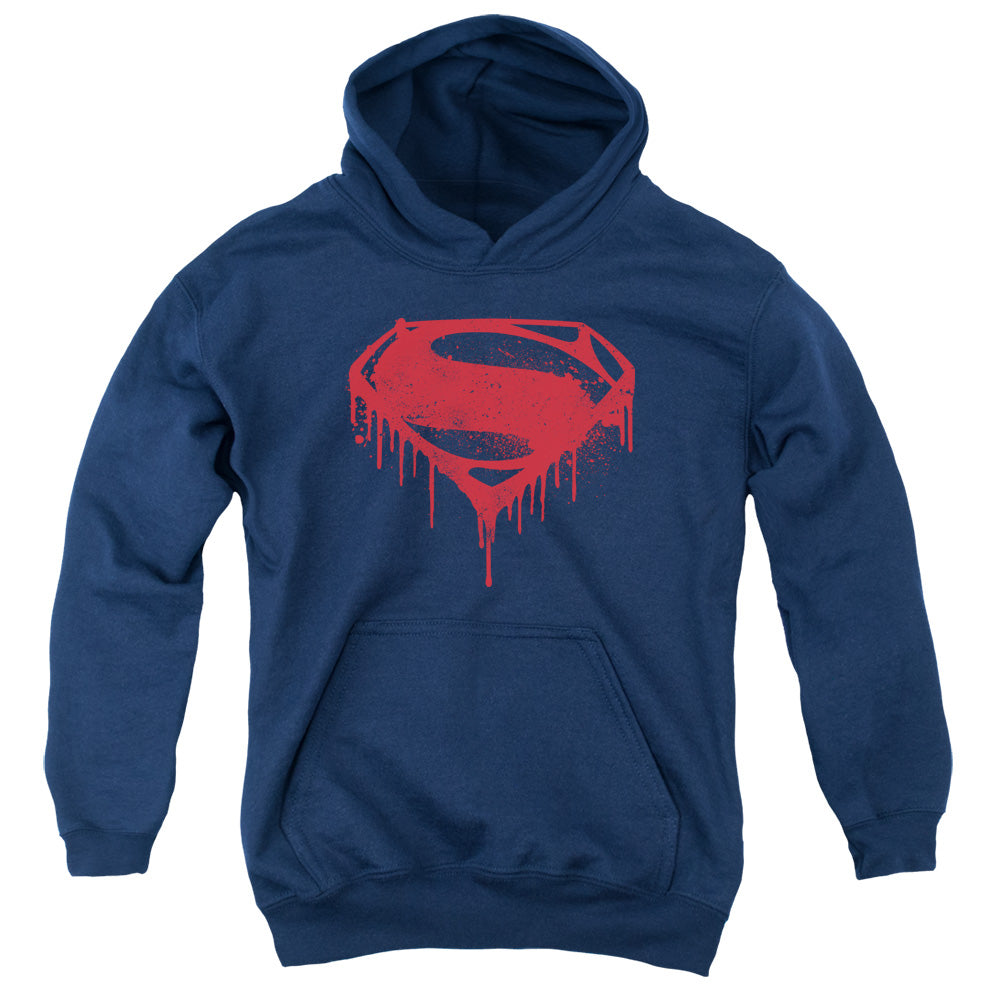 AN OFFCIALLY LICENSED BATMAN V SUPERMAN SPLATTERED YOUTH HOODIE NAVY
