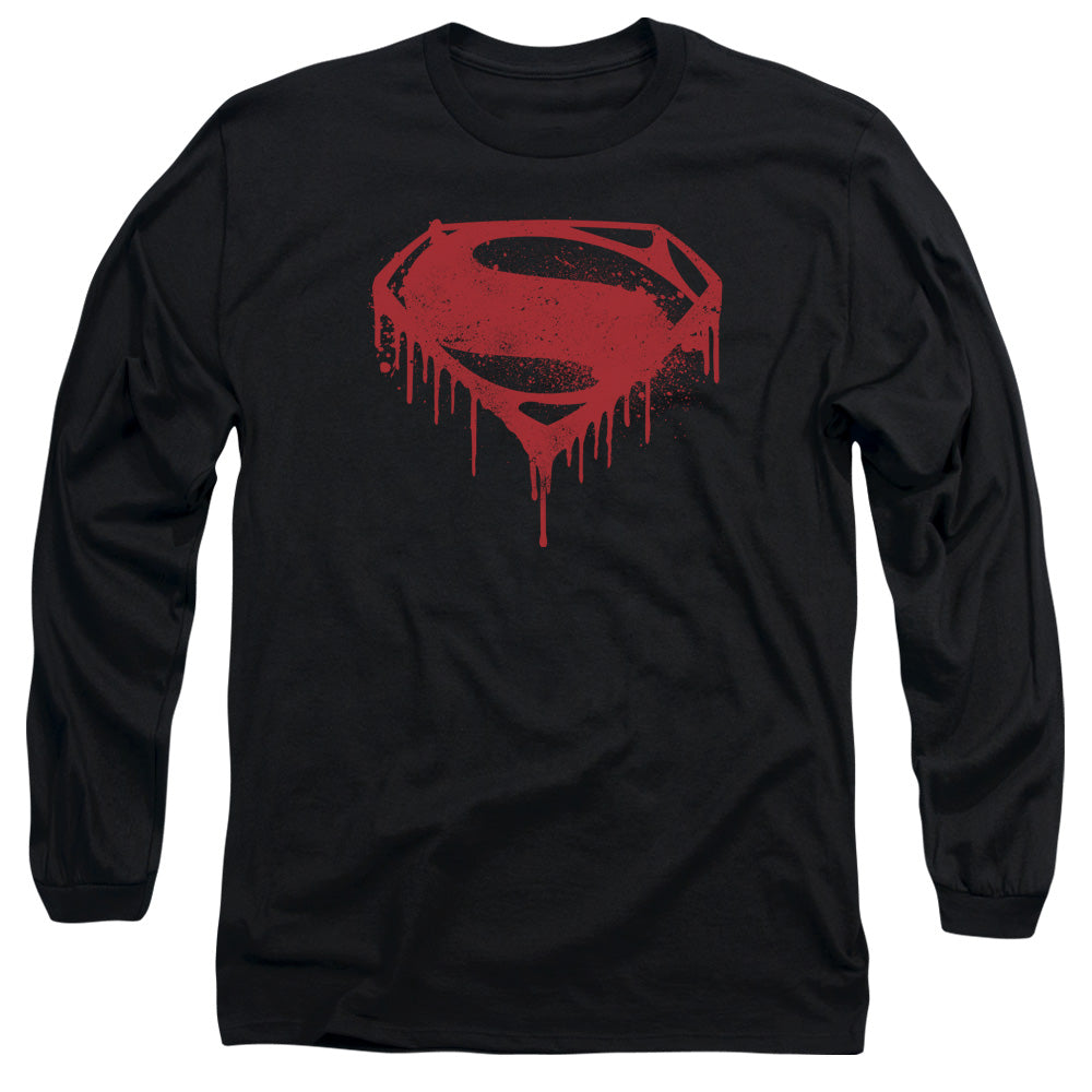 AN OFFCIALLY LICENSED BATMAN V SUPERMAN SPLATTERED MEN'S LONG SLEEVE T-SHIRT BLACK