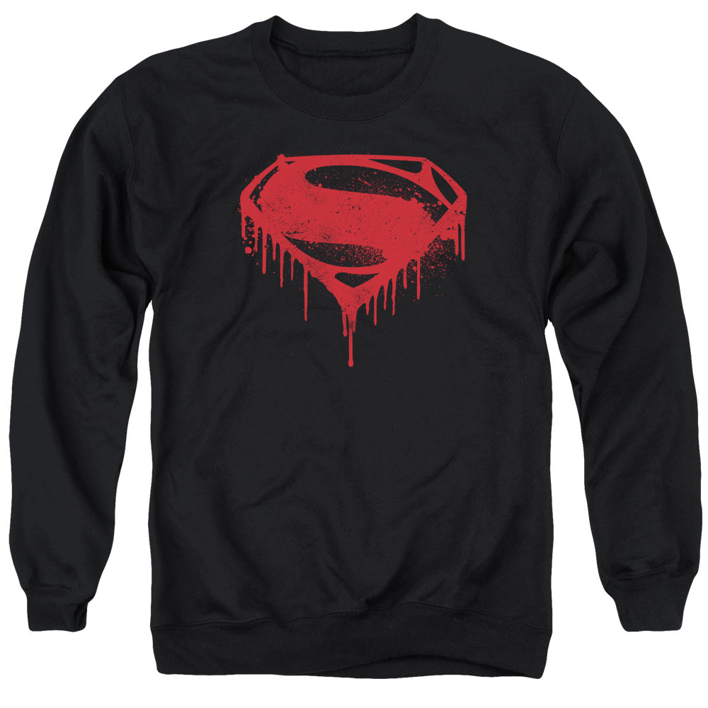 AN OFFCIALLY LICENSED BATMAN V SUPERMAN SPLATTERED ADULT UNISEX CREWNECK SWEATSHIRT BLACK