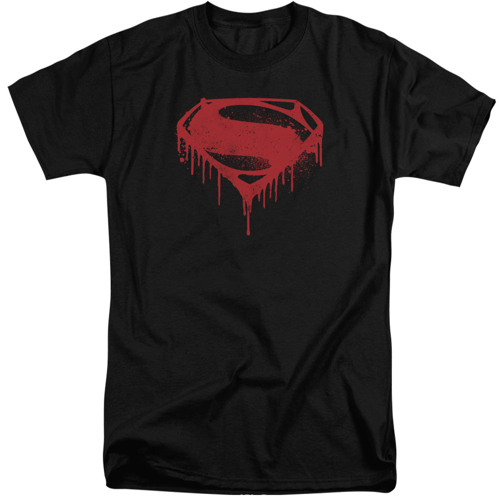 AN OFFCIALLY LICENSED BATMAN V SUPERMAN SPLATTERED MEN'S TALL FIT T-SHIRT BLACK
