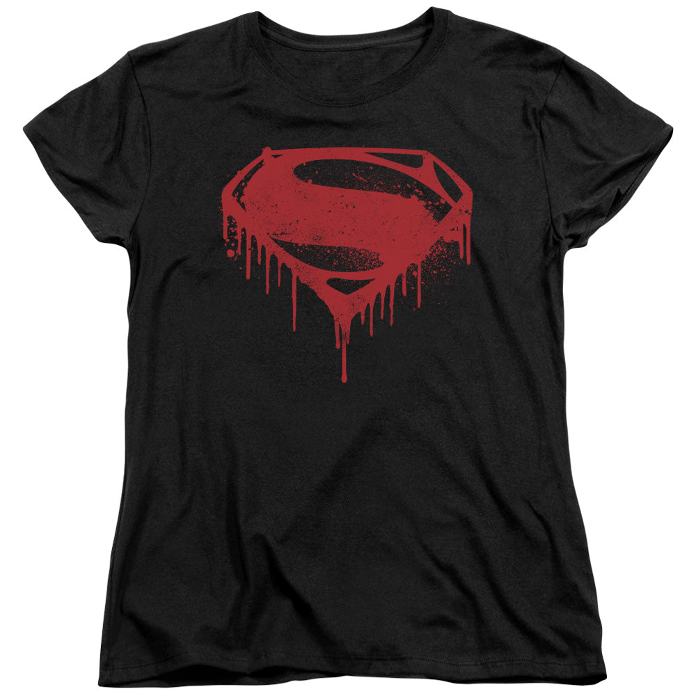 AN OFFCIALLY LICENSED BATMAN V SUPERMAN SPLATTERED WOMEN'S REGULAR FIT T-SHIRT BLACK