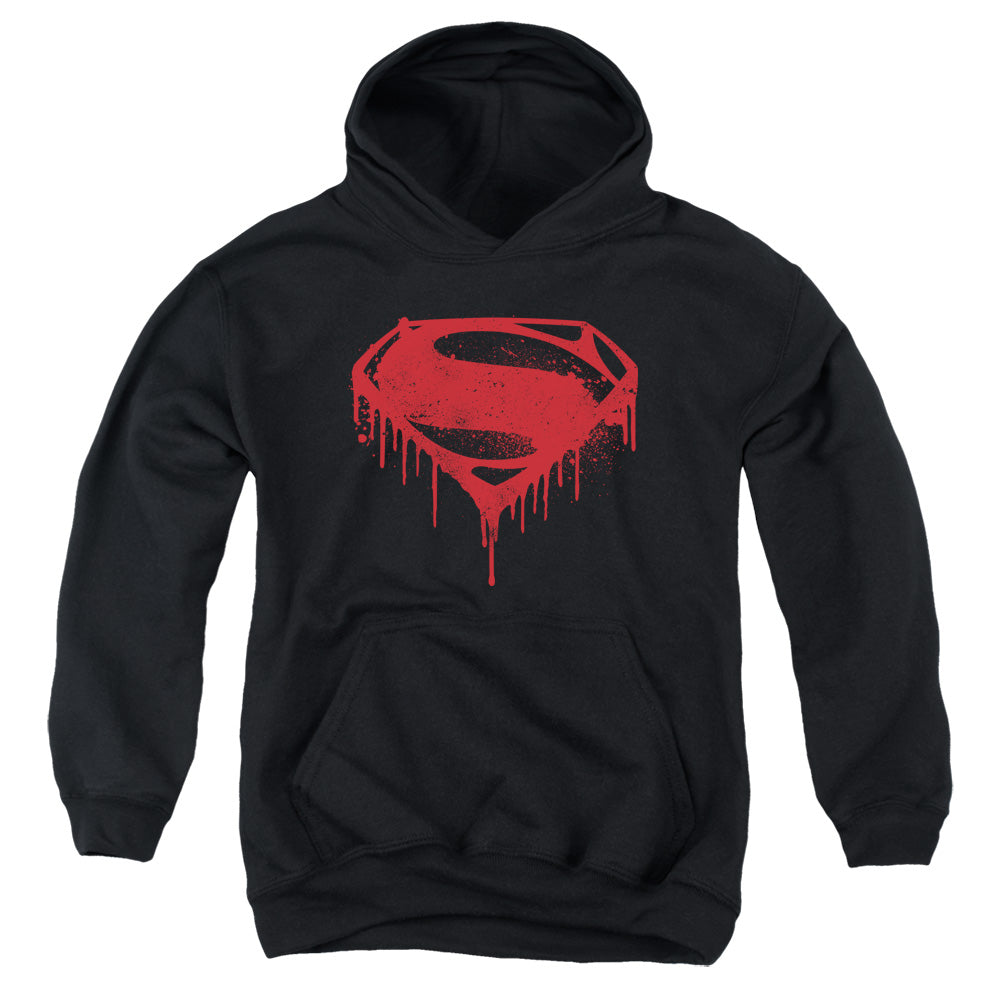 AN OFFCIALLY LICENSED BATMAN V SUPERMAN SPLATTERED YOUTH HOODIE BLACK