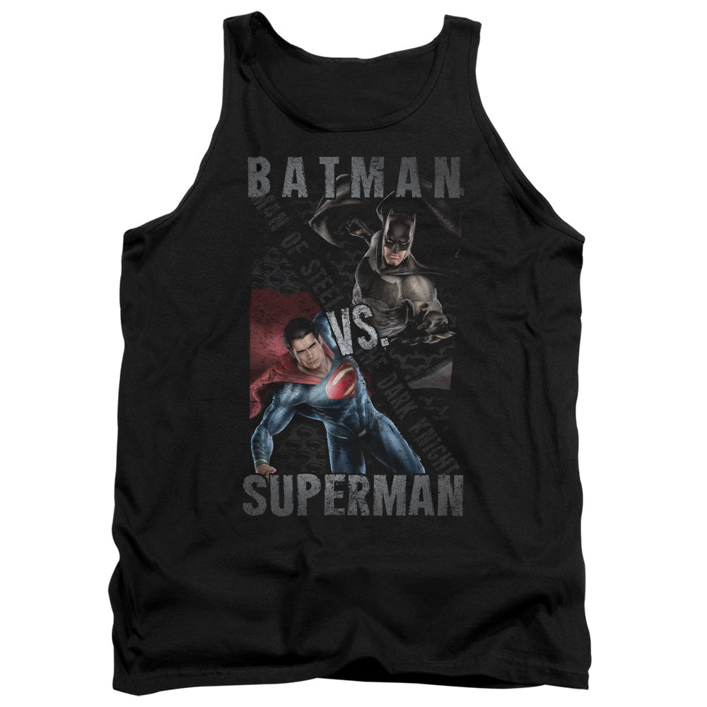 AN OFFCIALLY LICENSED BATMAN VS SUPERMAN HERO SPLIT ADULT UNISEX TANK TOP BLACK