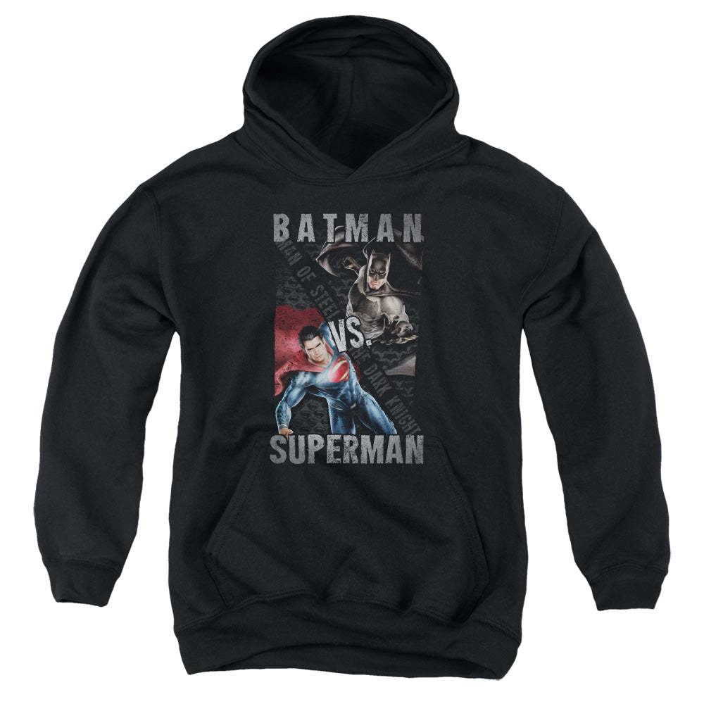AN OFFCIALLY LICENSED BATMAN VS SUPERMAN HERO SPLIT YOUTH HOODIE BLACK