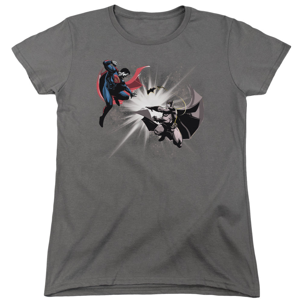 AN OFFCIALLY LICENSED BATMAN V SUPERMAN FIGHT BURST WOMEN'S REGULAR FIT T-SHIRT CHARCOAL