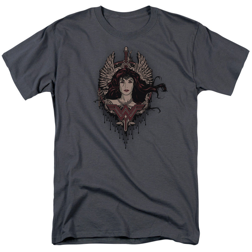 AN OFFCIALLY LICENSED BATMAN V SUPERMAN WINGED GODDESS MEN'S REGULAR FIT T-SHIRT CHARCOAL