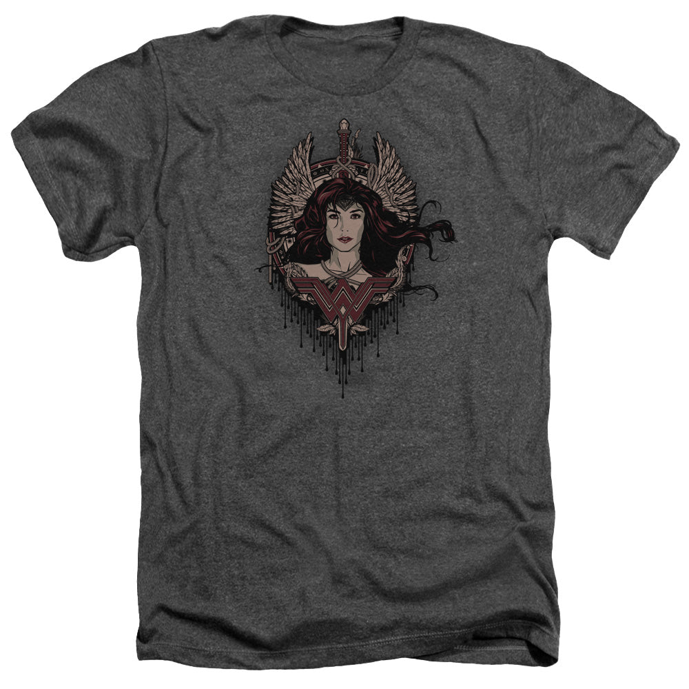 AN OFFCIALLY LICENSED BATMAN V SUPERMAN WINGED GODDESS MEN'S HEATHER T-SHIRT CHARCOAL