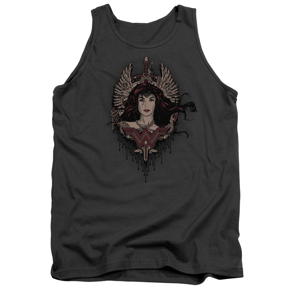 AN OFFCIALLY LICENSED BATMAN V SUPERMAN WINGED GODDESS ADULT UNISEX TANK TOP CHARCOAL