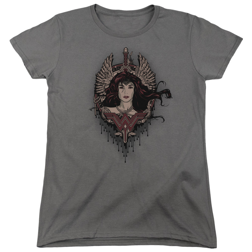 AN OFFCIALLY LICENSED BATMAN V SUPERMAN WINGED GODDESS WOMEN'S REGULAR FIT T-SHIRT CHARCOAL
